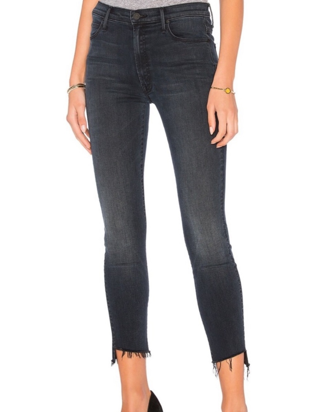 MOTHER The Stunner Zip Ankle Step Fray Black Jeans in Not Guilty Size 28